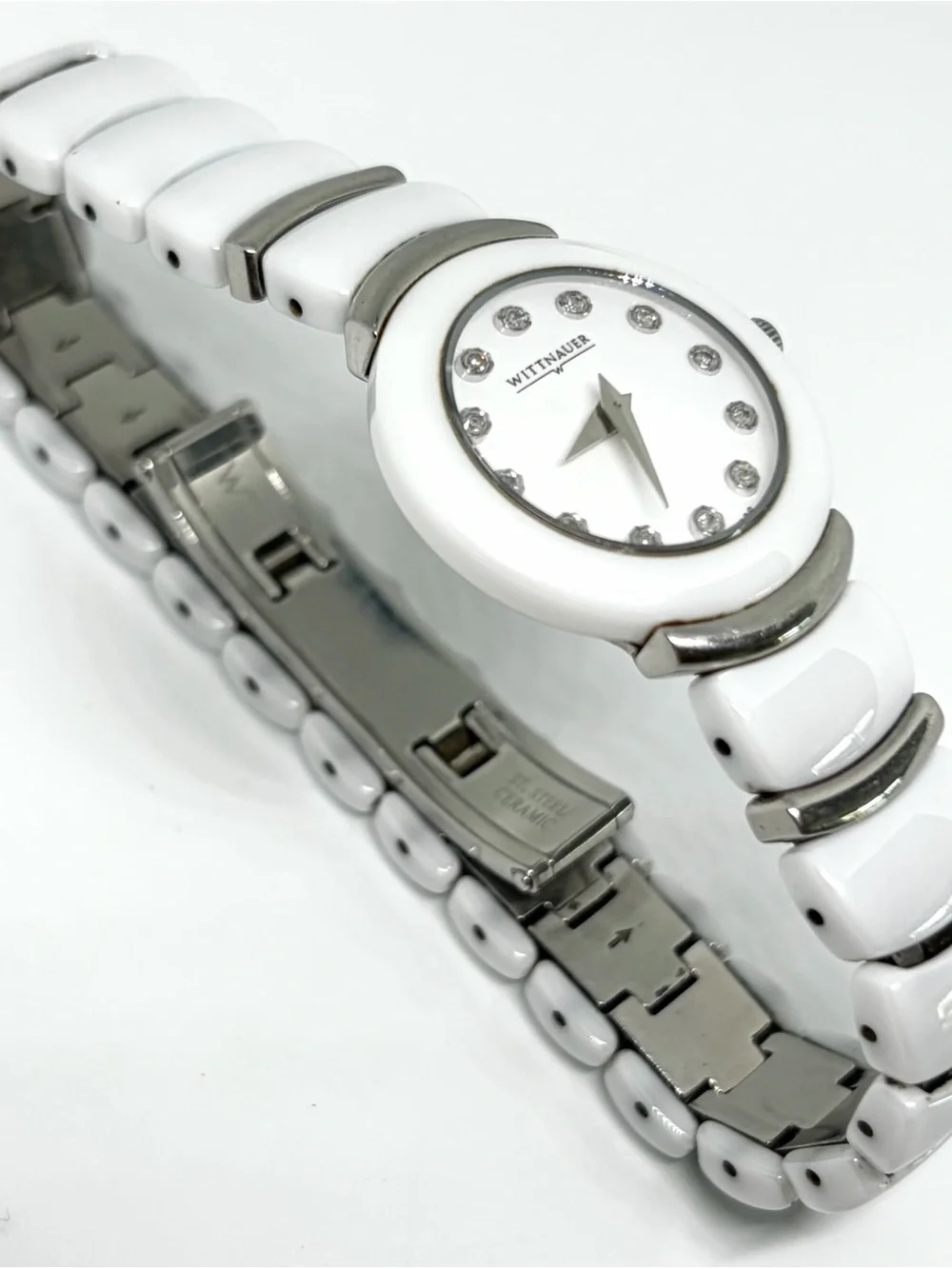 Wittnauer White Ceramic Diamond Luxury Watch Women’s Swiss Sapphire Crystal